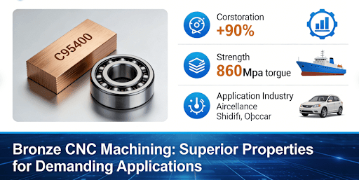 Bronze CNC machined parts showcasing corrosion resistance and high strength properties for aerospace and marine applications