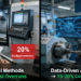 Traditional vs data-driven gear machining comparison showing 20% cost reduction through IoT sensors and AI analytics